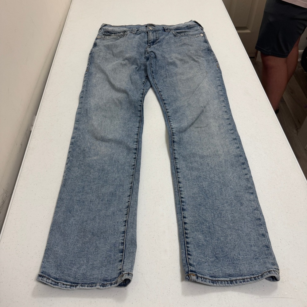 True Religion Ricky Relaxed Straight Leg Light Wash Blue Denim Jeans Mens 34